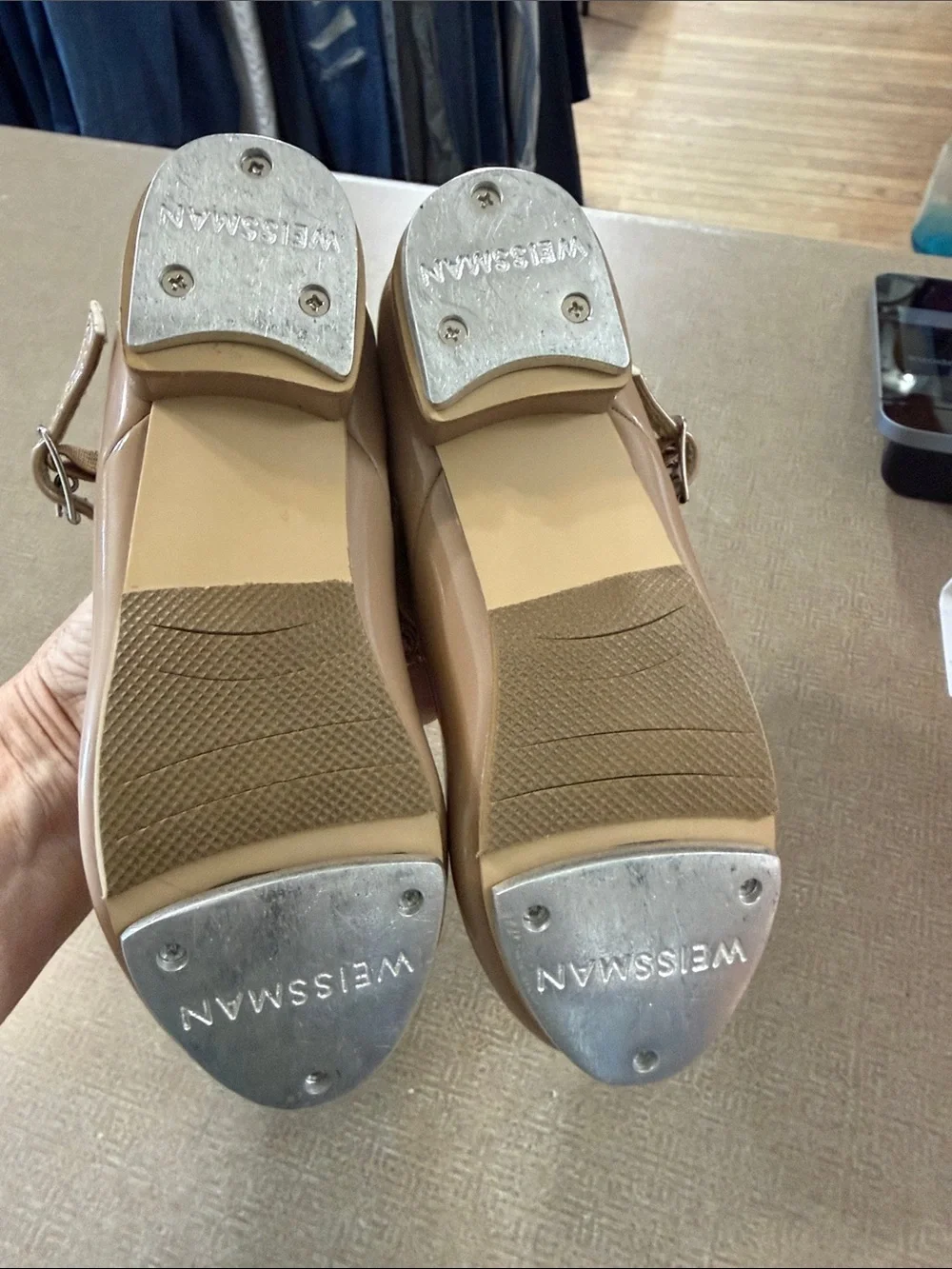 Weissman Girls Nude Patent Mary Jane Tap shoes size 1